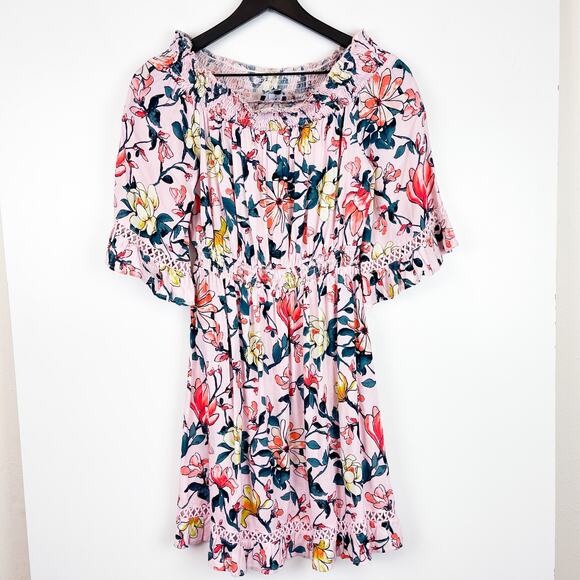 Lulus Size S Floral Off-Shoulder A-Line Dress Mini Pink - Picture 2 of 12